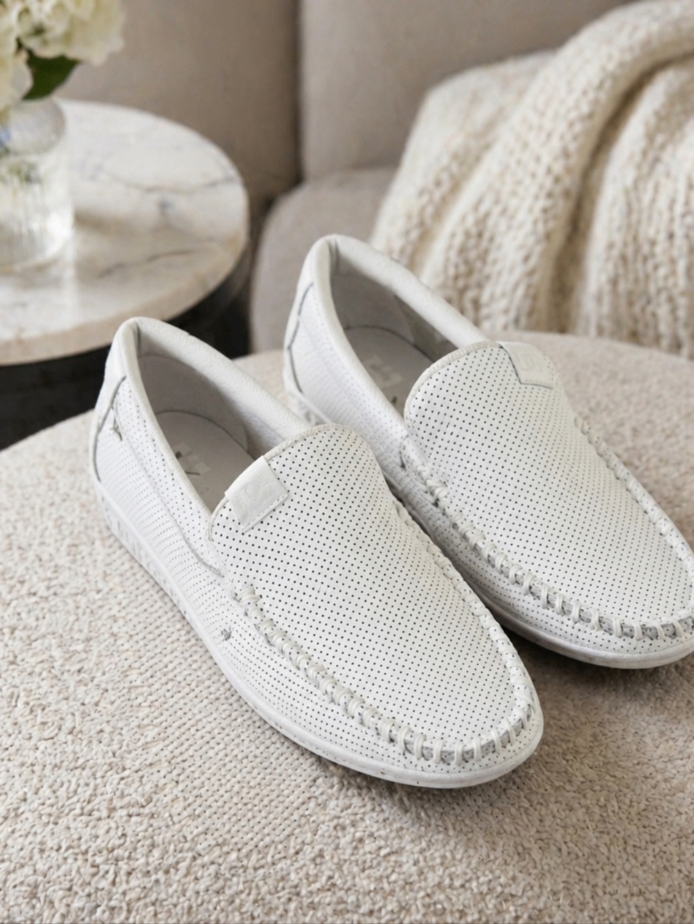 DC White Perforated Slip-On Loafers